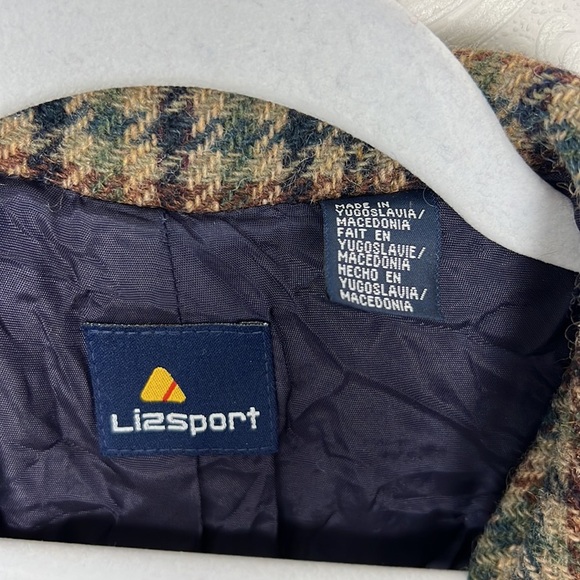 Vintage LizSport 100% Wool Plaid Tan Cream Jacket Blazer Academia Liz Claiborne - Picture 5 of 7